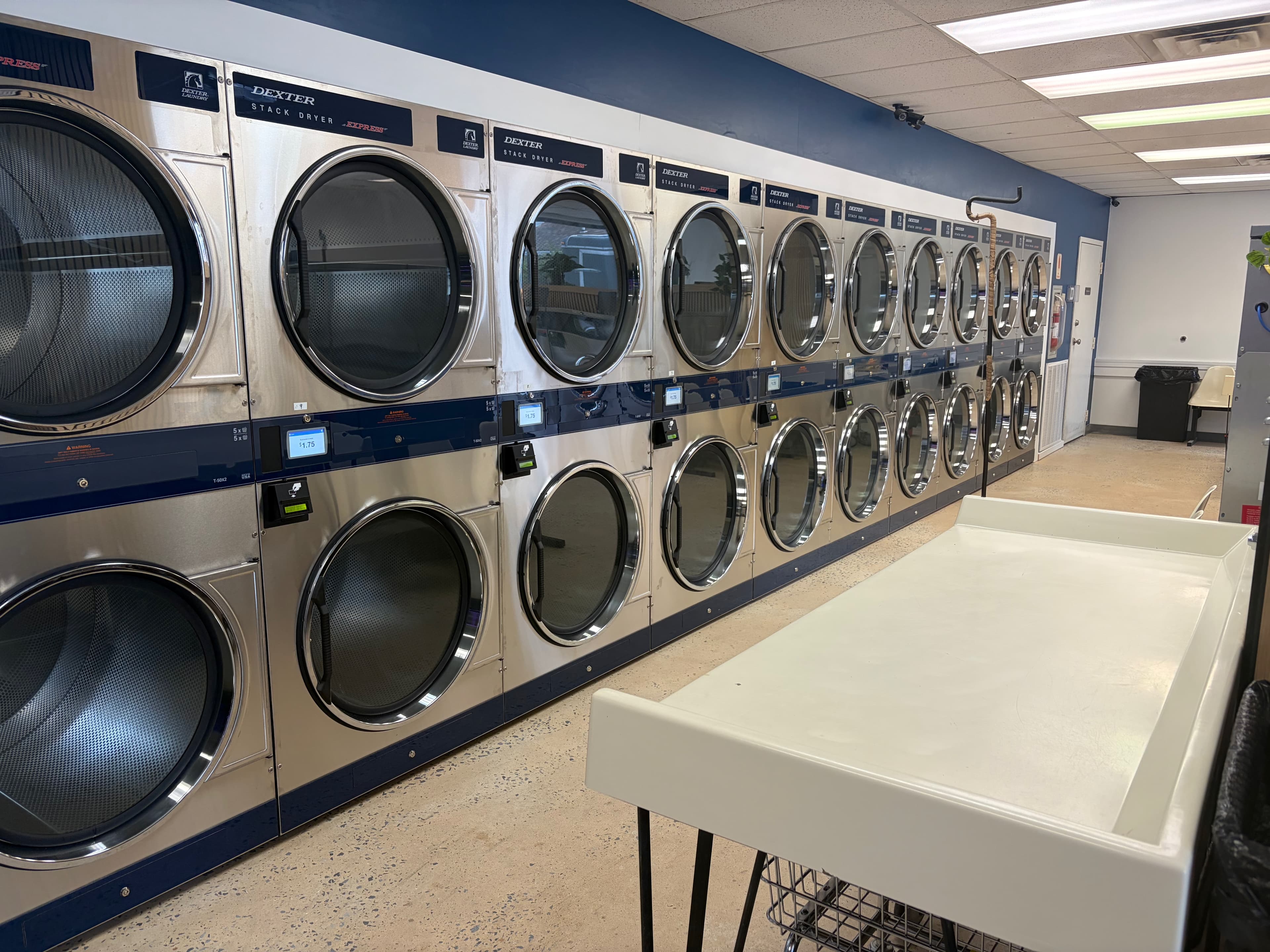 Row of 50 lb dryers at Manor Laundromat, Lancaster PA